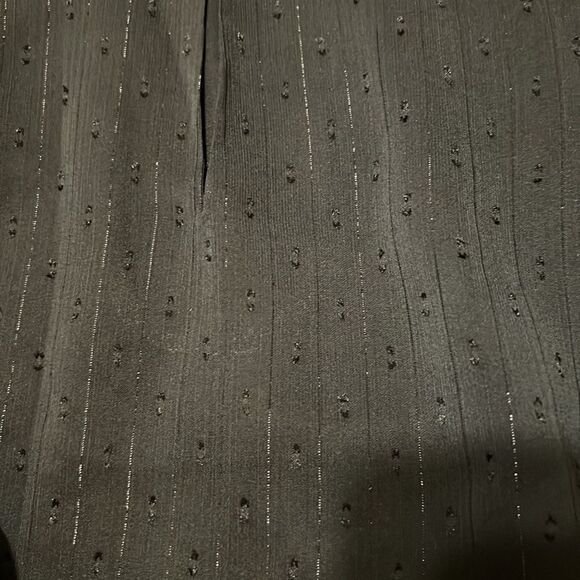 Sanctuary szXL black sheer LS blouse ties at neck Swiss dots/silver threads EUC - Picture 5 of 9